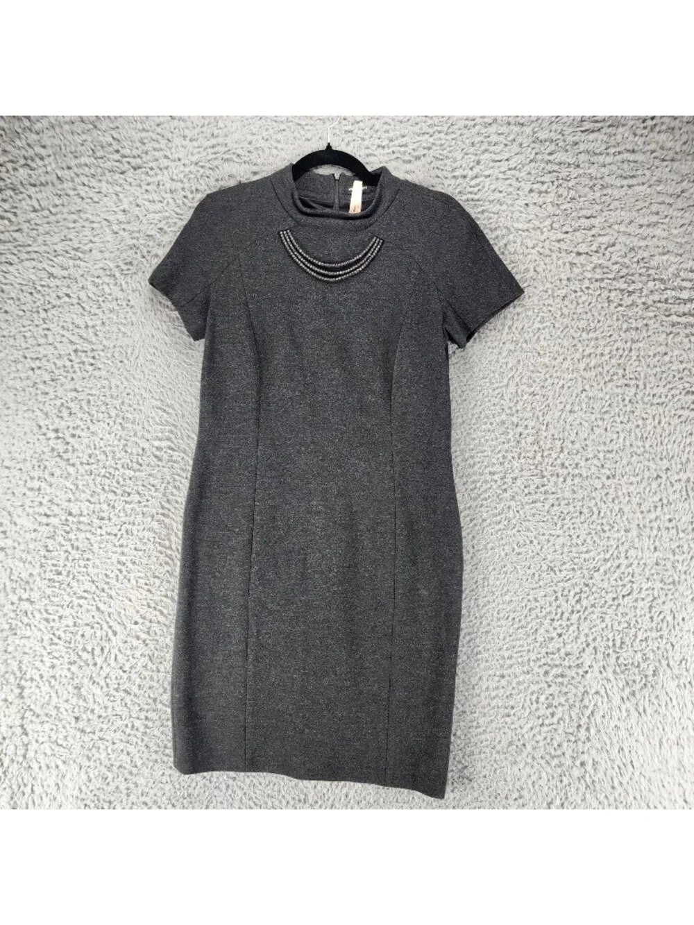 Marc Cain Dress Womens 4 Additions Charcoal Gray Short Sleeve Midi Sheath Stretc